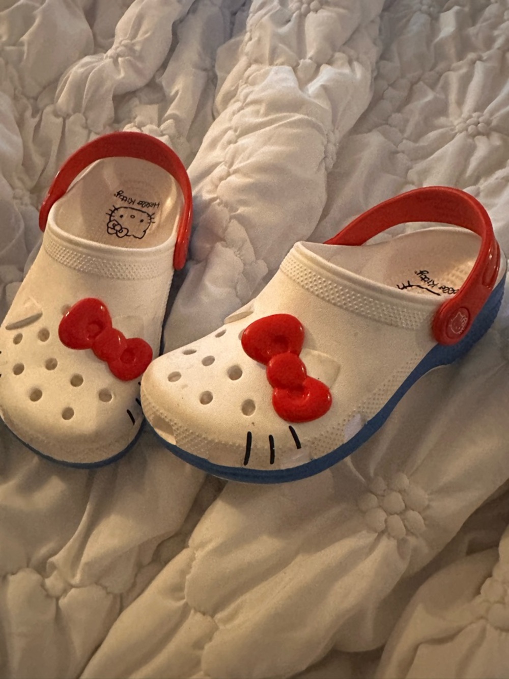 Hello Kitty White Clog Sandals with Red Bows and Blue Soles
